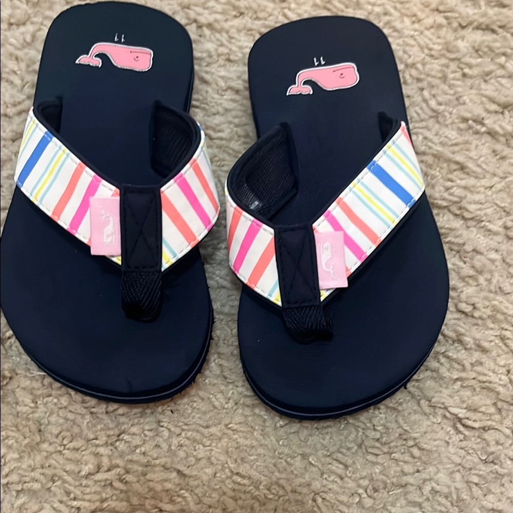 Vineyard Vines Kids' Striped Flip Flops - Black and Pink